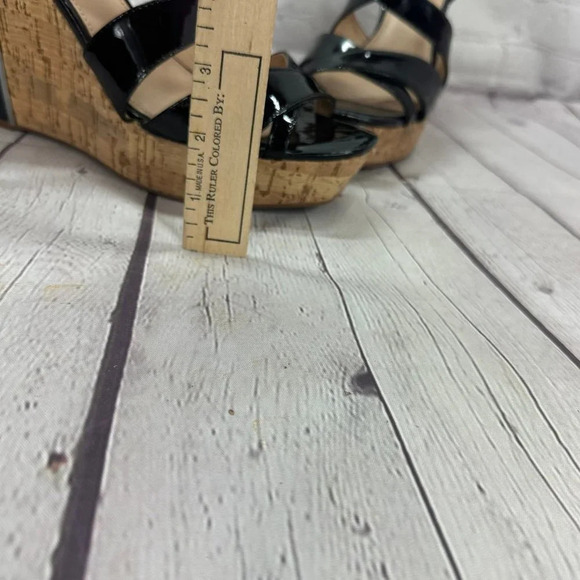 antonio melani SYDNIEE wedge sandals black patent cork look heel size 8.5 - Picture 2 of 11